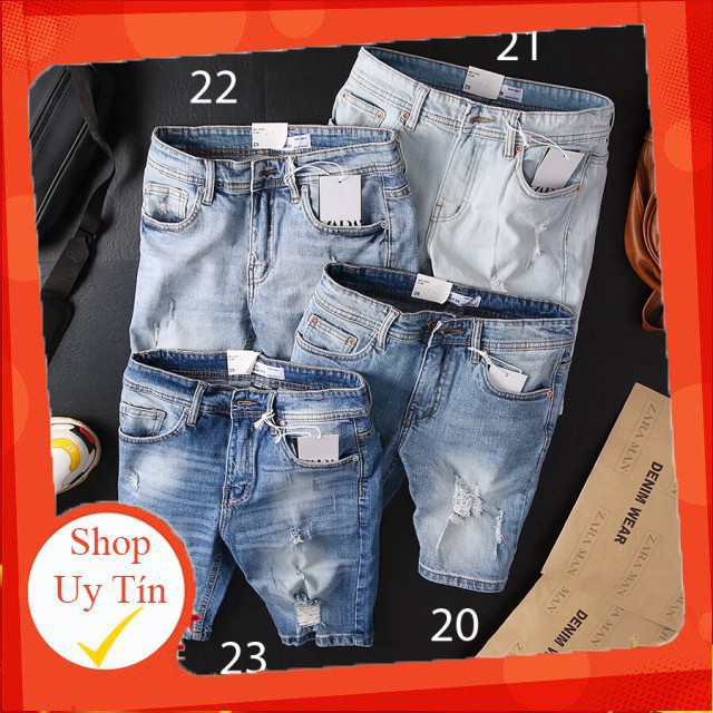 Quần Short Jean Nam ZARA hàng VNXK form slim ngang gối wash rách