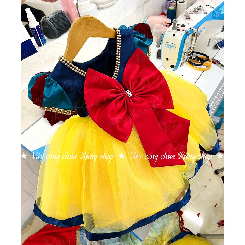 (Sẵn) Váy đầm công chúa thiết kế cho bé gái mẫu nàng Bạch Tuyết vàng bồng bềnh Snow white váy thiết kế cho bé gái