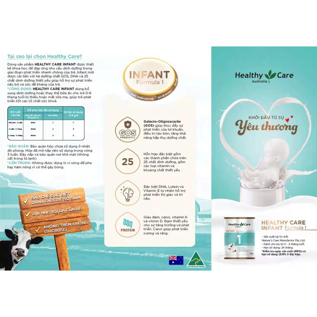 Combo Sữa Bột Phát Triển Toàn Diện Infant Formula Healthy Care Số 1 Và Sữa Bột Follow - On Formula Healthy Care Số 2