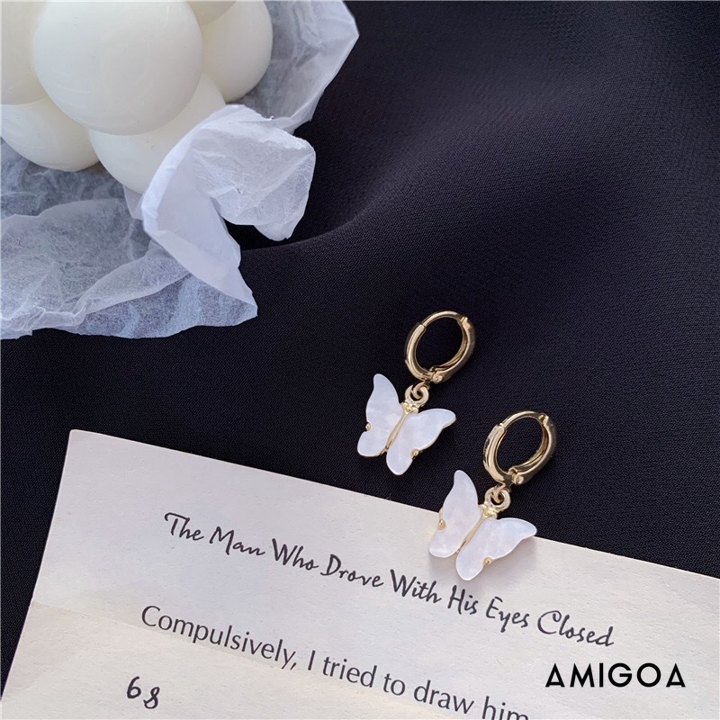 Khuyên tai mặt hình bướm tùy chọn màu sắc phong cách Hàn Quốc