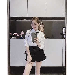 Quần nhung giả váy rút dây