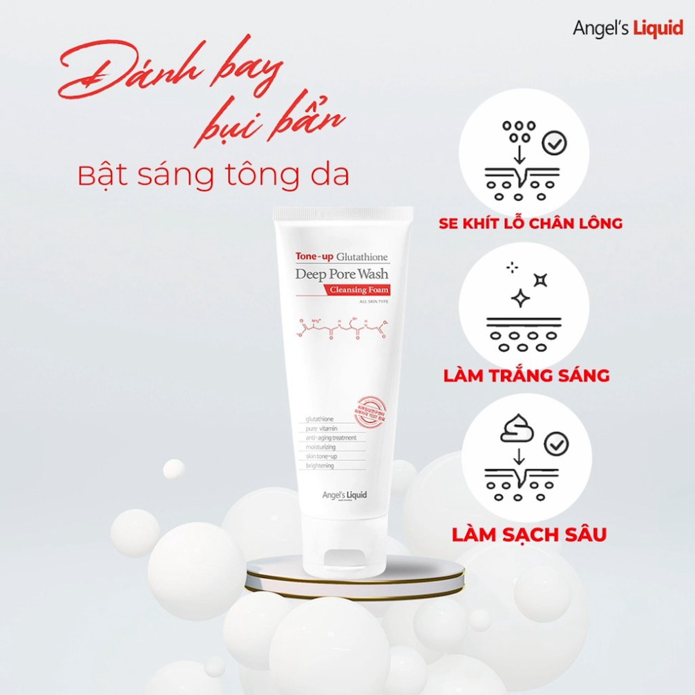 Sữa rửa mặt làm sạch, dưỡng trắng Angel Liquid Tone-up Glutathione Deep Pore Wash Cleansing Foam 30ml