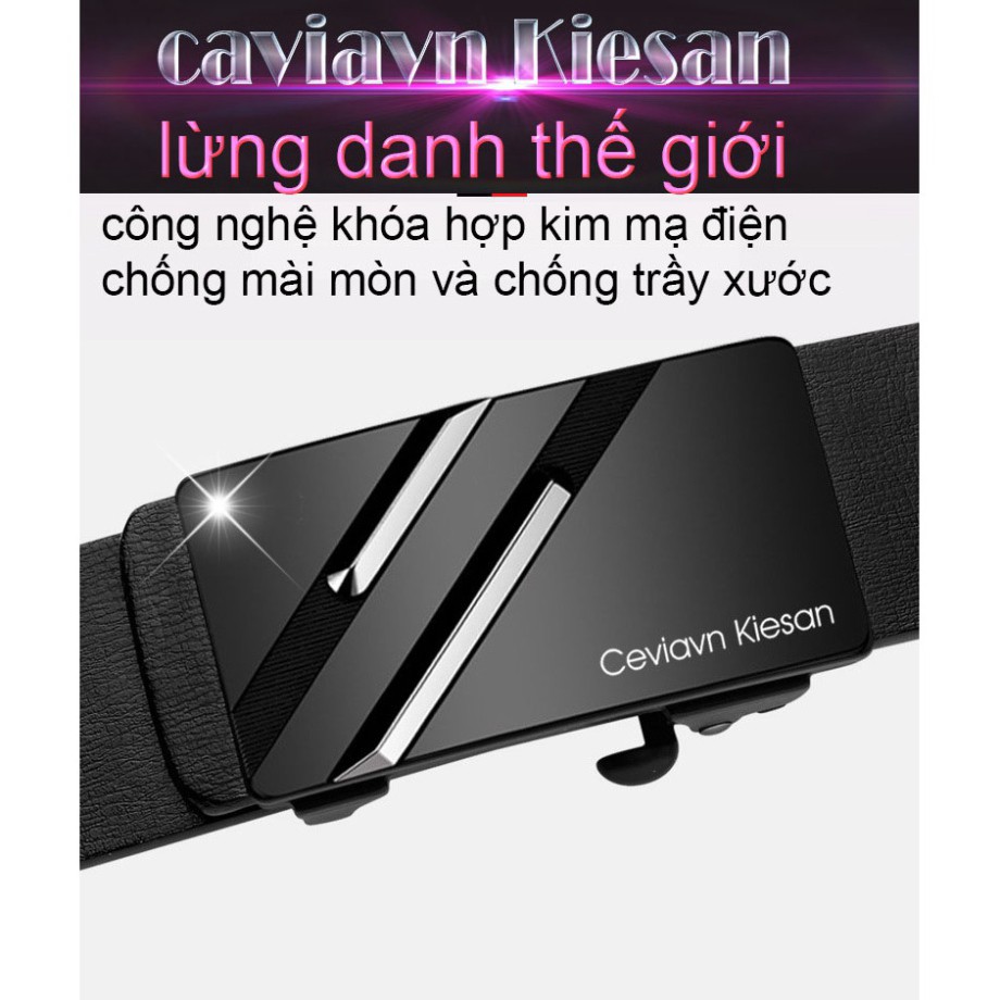 Thắt lưng da nam cao cấp Cieviavn Kiesan, dây nịt nam da thật rộng 33mm khóa tự động mạ ti tan