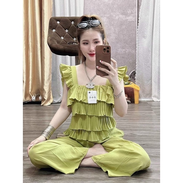 (SHOP BIGSIZE nữ 50kg đến 90kg ) set áo cánh tiên phối cùng quần ống rộng