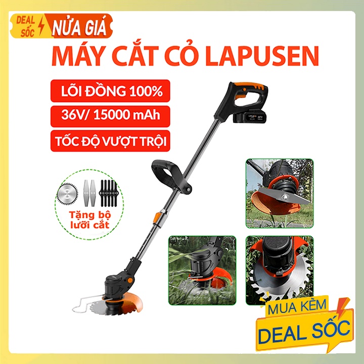 Máy cắt cỏ cầm tay LAPUSEN, Máy tỉa cành đa năng nhỏ gọn, 2 pin khủng 15 cell, Tặng kèm 8 lưỡi