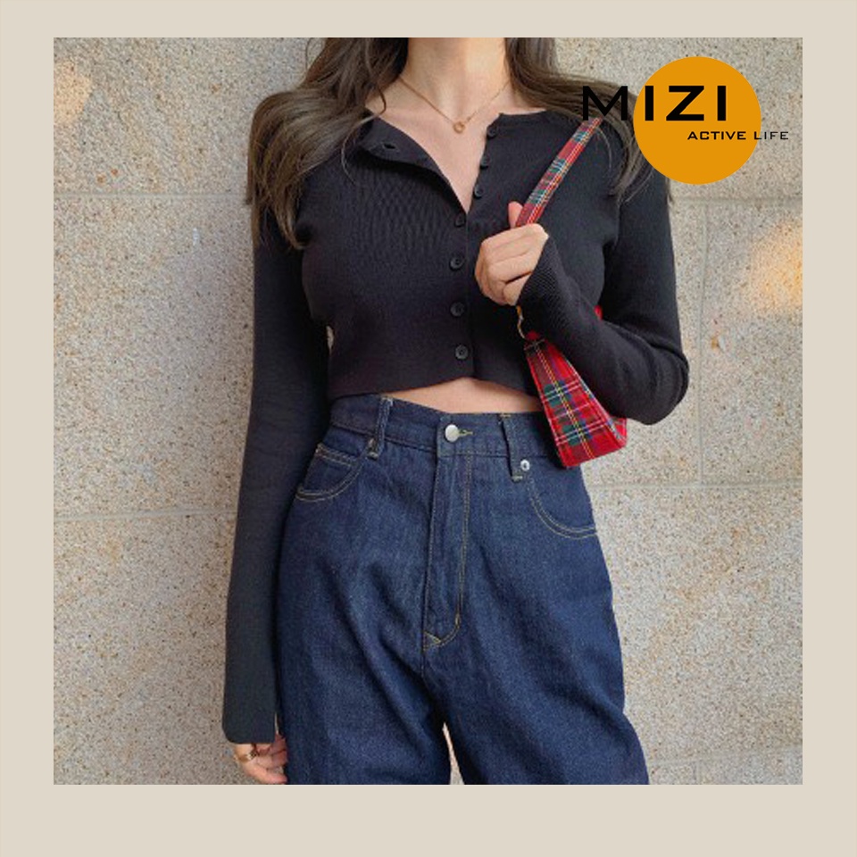 Áo croptop nữ tay dài kiểu ôm bigsize thun body cổ tròn có nút cúc ulzzang thời trang Hàn Quốc Mizi AT01 | BigBuy360 - bigbuy360.vn