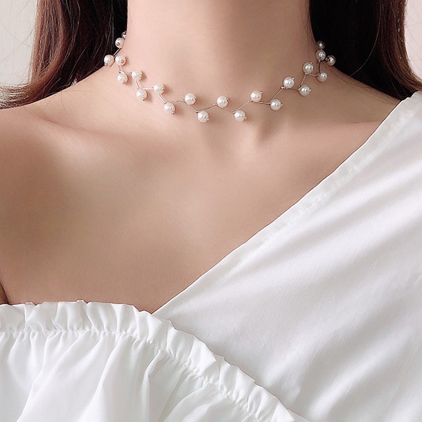 Vòng cổ choker ziczac phối hạt sang cá tính VC132