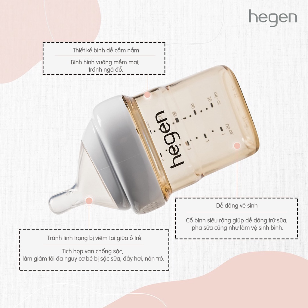 Set 2 bình sữa cho bé HEGEN PPSU 150ml núm 1, bình sữa trẻ em chính hãng 1m+, Monnie Kids