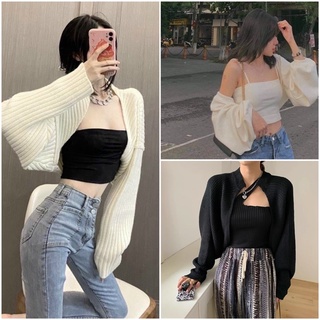 ÁO KHOÁC CROPTOP CARDIGAN CHẤT GÂN TĂM PHỐI ÁO DÂY ỐNG ĐỀU ĐẸP K9