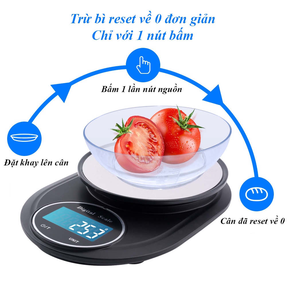 Cân tiểu ly điện tử nhà bếp mini định lượng 0.1g - 5KG. Cân làm bánh độ chính xác cao, có trừ bì, chống nước