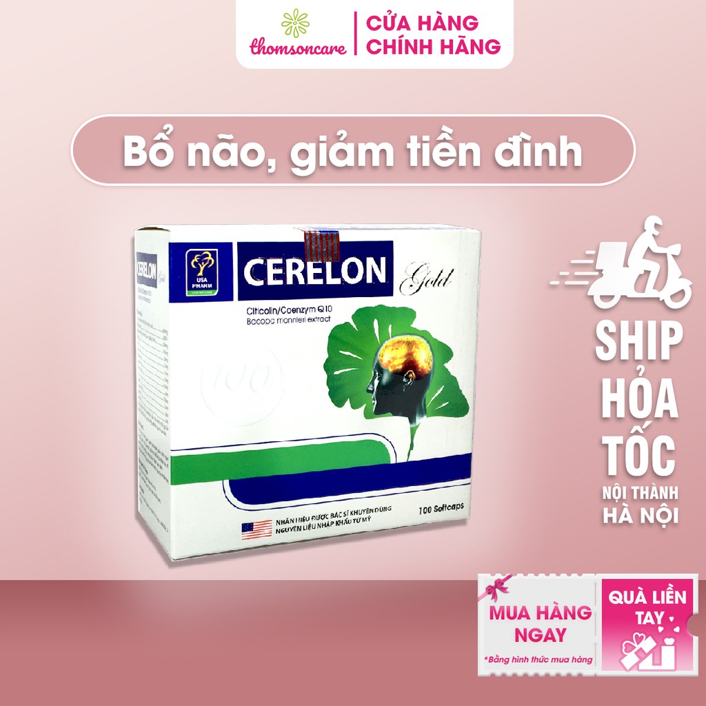 Viên uống bổ não Cerelon Gold Hộp 100 viên - Giúp hoạt huyết dưỡng não - Tăng lưu thông máu