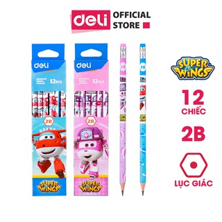 {HOT} -  Bút chì học sinh 2B Deli - họa tiết xinh xắn Superwings Pop, chuyên dùng thi cử