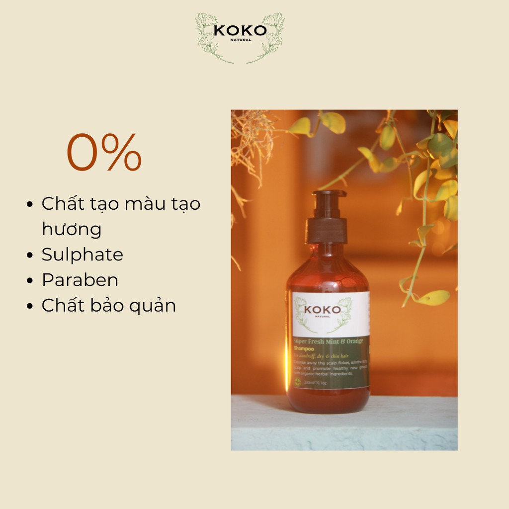 Dầu gội bạc hà & cam bưởi giảm gàu ngứa & dưỡng mượt tóc - Koko Natural Official 300ml