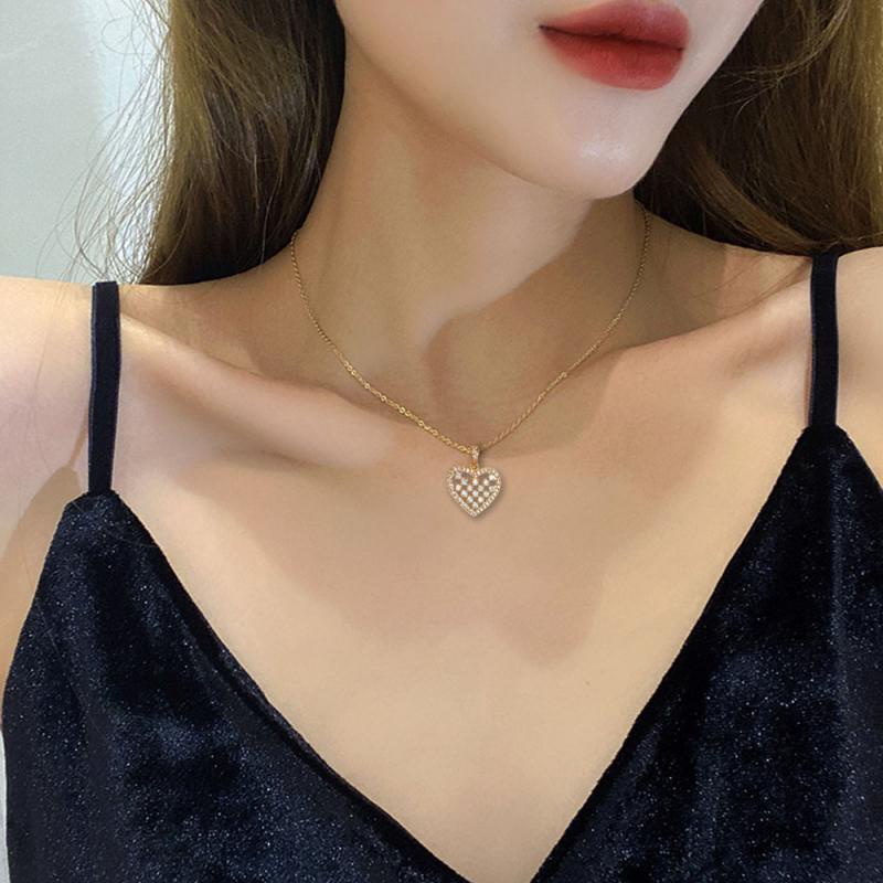 XiaoboACC Vòng cổ từ thép titan mặt hình trái tim sang trọng thời trang