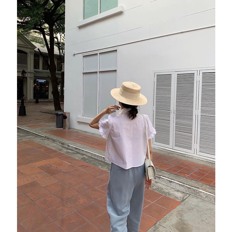 Áo Sơ Mi Tay Ngắn Phồng Màu Trắng Dễ Thương Thời Trang Mùa Hè Cho Nữ