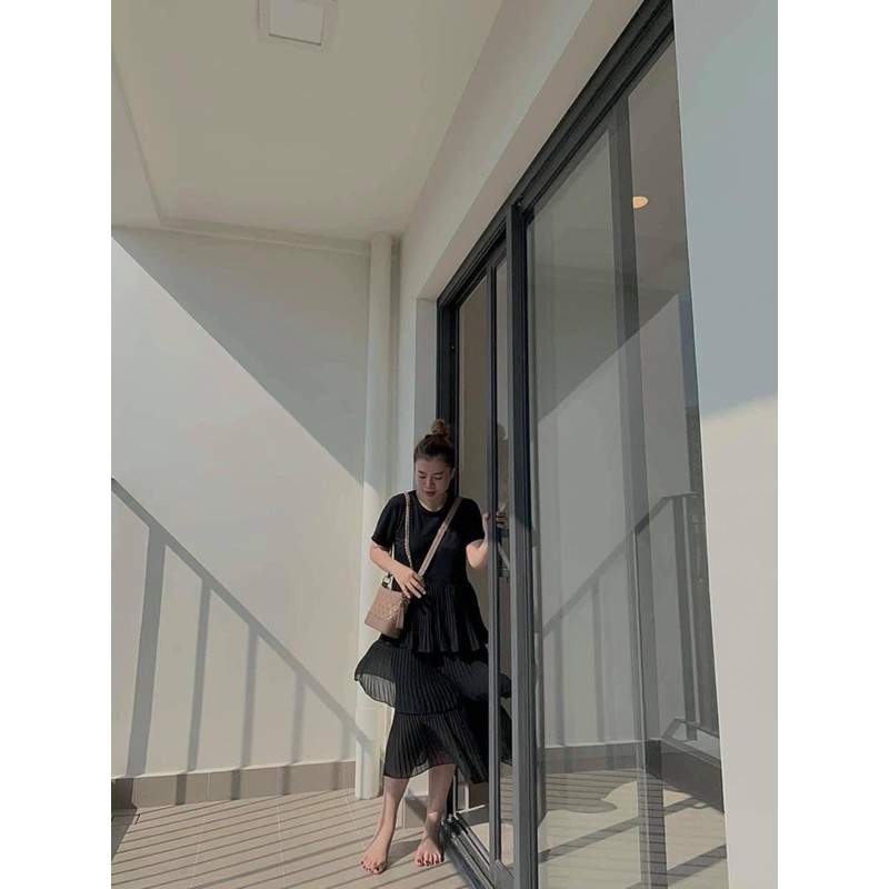 [Mã SKAMA06 giảm 8% tối đa 50K đơn 250K] VNU335 - VÁY ĐEN PHỐI DẬP LI 3 TẦNG | BigBuy360 - bigbuy360.vn