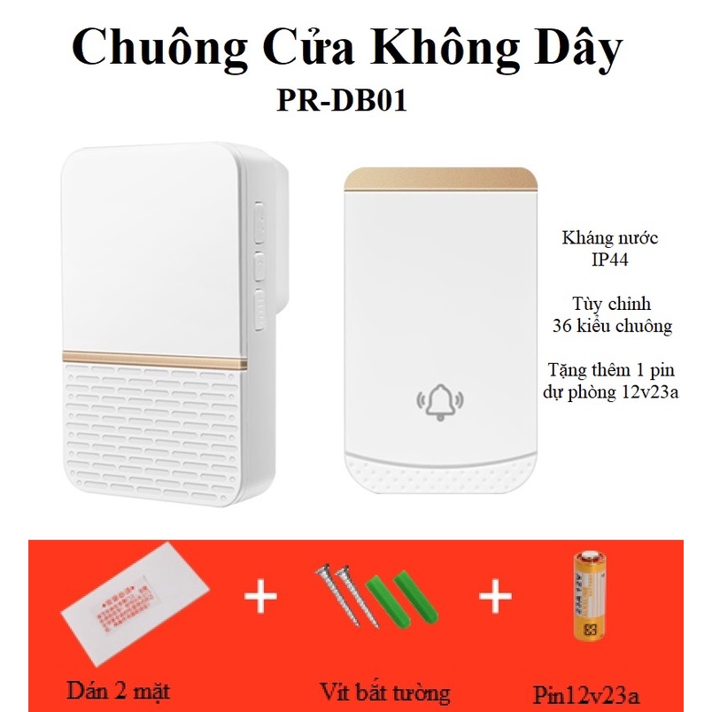 Chuông cửa không dây cao cấp, chống thấm nước, bảo hành 1 đổi 1 trong 2 tháng PR-DB01