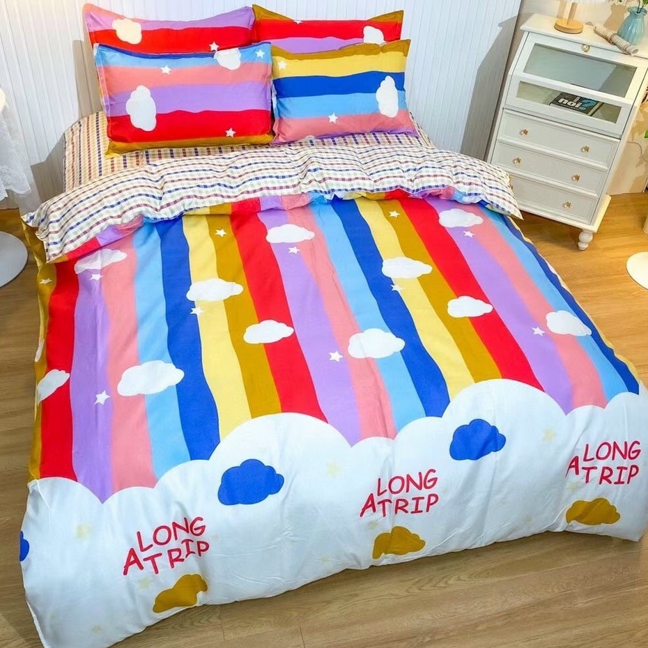 Bộ chăn ga gối cotton poly Lidaco decor phòng ngủ vintage - Mây cầu vồng