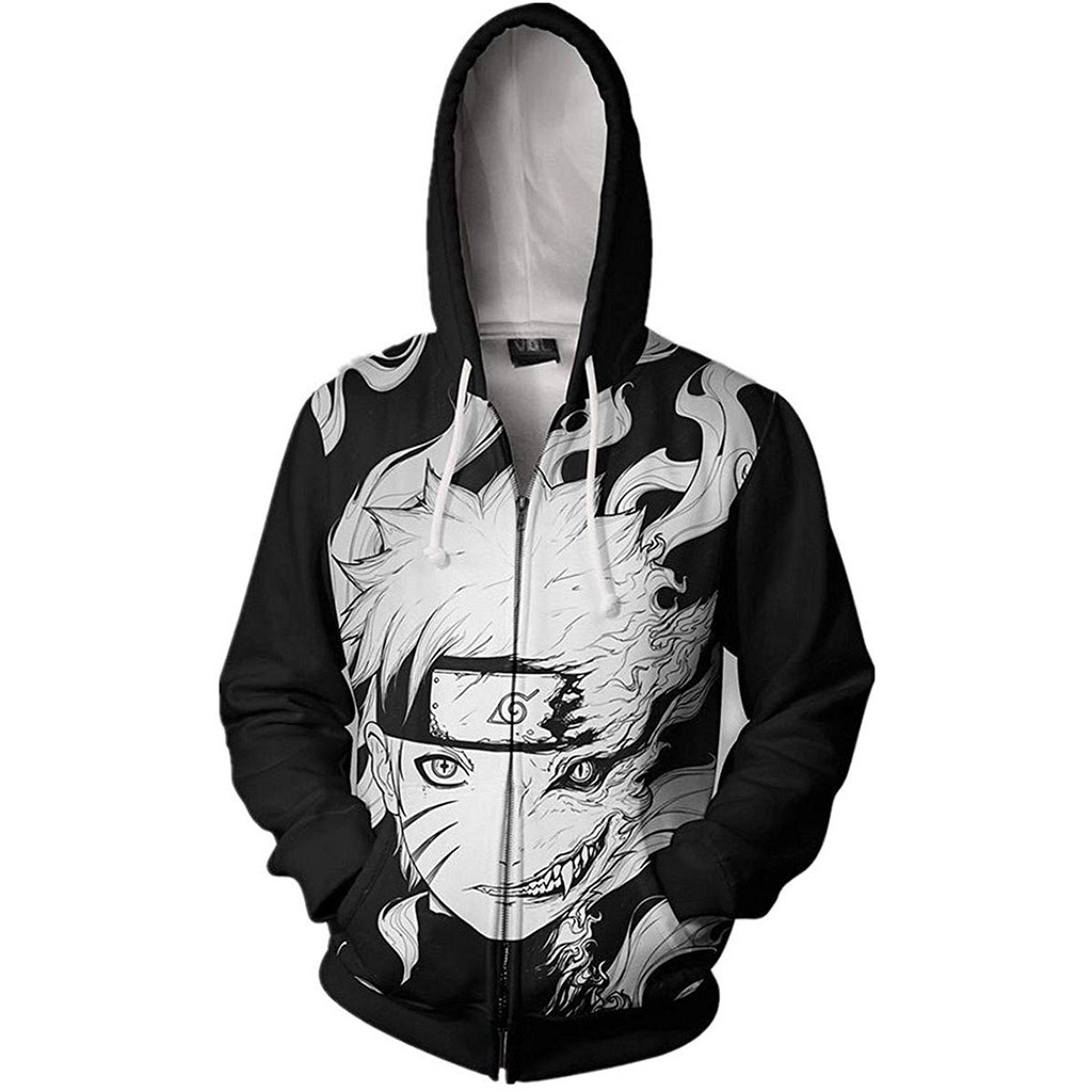 Áo khoác hoodie HUQISHA in họa tiết hoạt hình Naruto 3D thời trang cho nam nữ