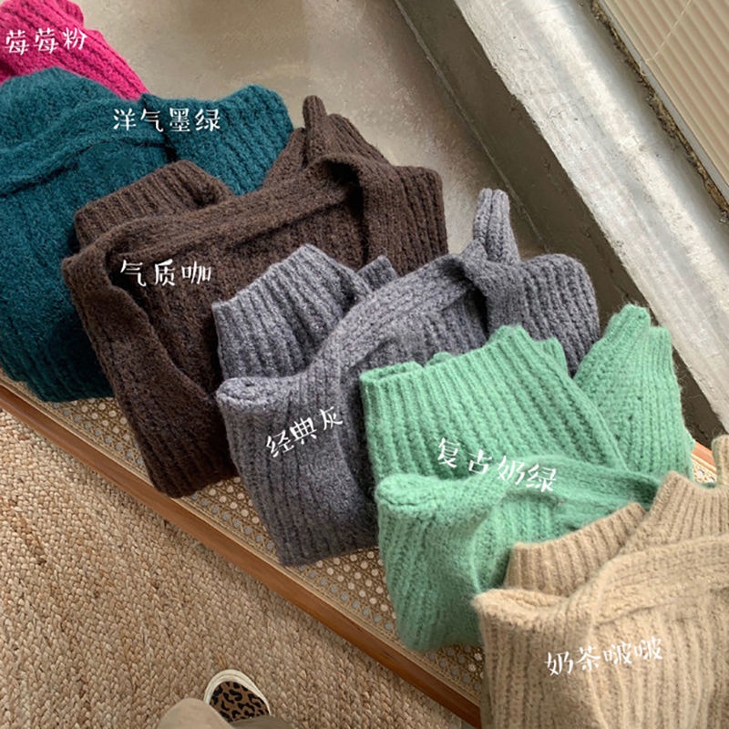 Áo khoác cardigan len mềm dày cổ chữ V phong cách Hàn Quốc tùy chọn màu sắc