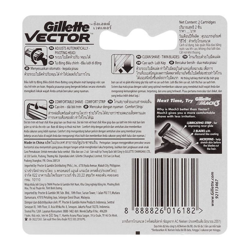 Bộ 2 lưỡi dao cạo Gillte Vector