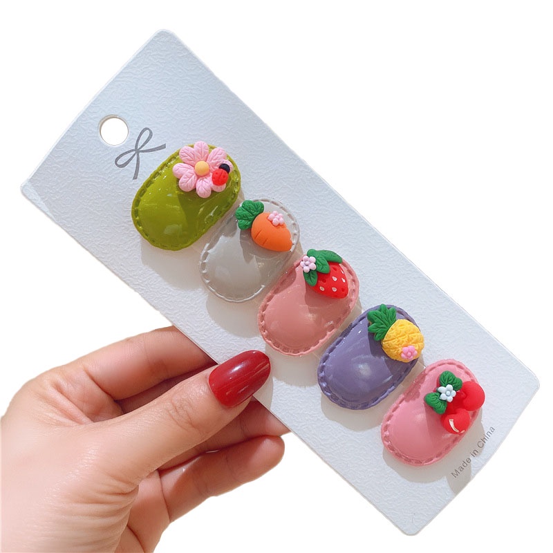 Set 5 Kẹp Tóc Hình Động Vật / Trái Cây / Hoạt Hình Dễ Thương Cho Bé Gái