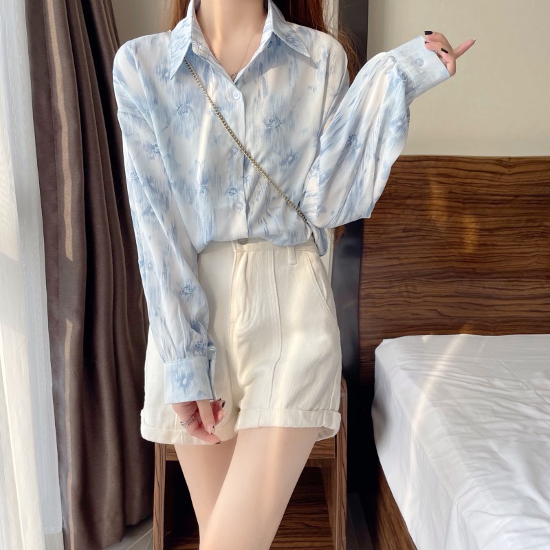 Áo Sơ Mi Nữ Tay Dài In Hoa Phong Cách Phương Tây Thời Trang Mùa Thu