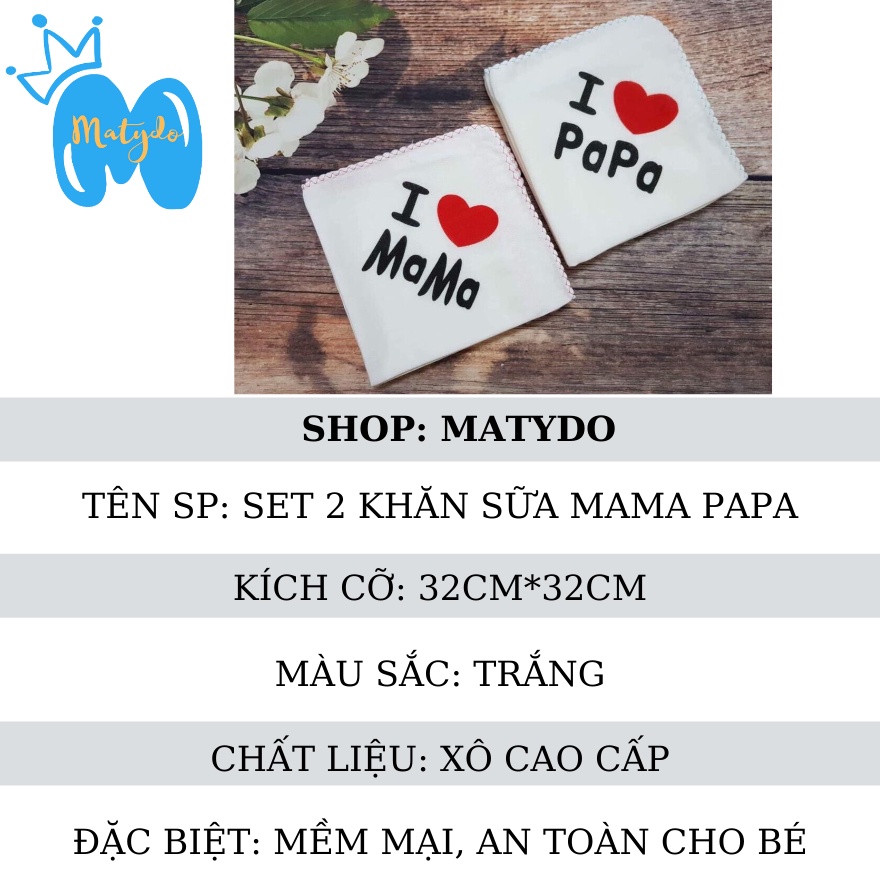 Khăn xô sữa cho bé set 2 chiếc cao cấp mềm mại thấm sữa rửa mặt lau mũi hình in mama papa