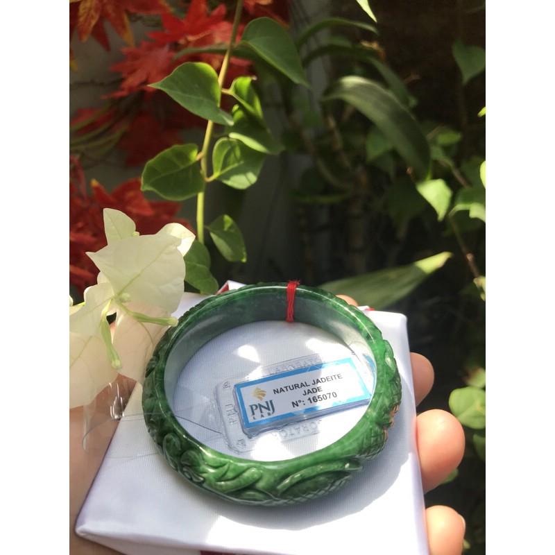 🌼💦🌼VÒNG TAY NỮ TRẠM RỒNG VIP 53mm XANH ĐẬM ĐÃ KIỂM ĐỊNH PNJ No 165070 Size 53mm X BẢN CAO 14mmx S7,2mm 53kg-63kg 3500k ạ
