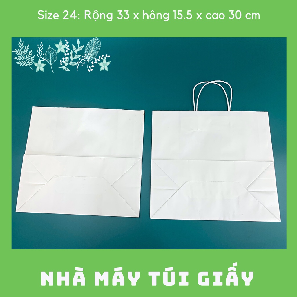 10 CHIẾC TÚI GIẤY KRAFT SIZE 24: 33x15.5x30 CM MÀU TRẮNG CÓ QUAI ( ẢNH THẬT)