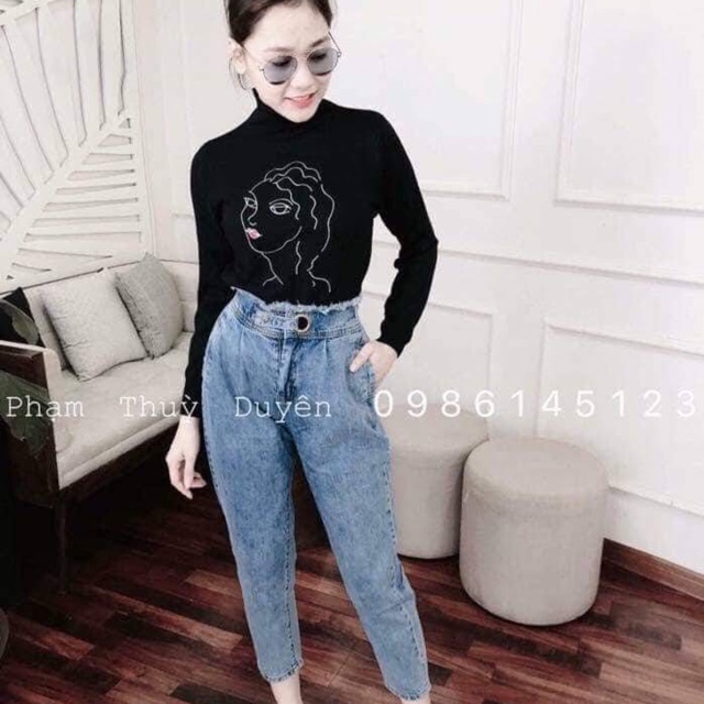 Set quần jeans áo len