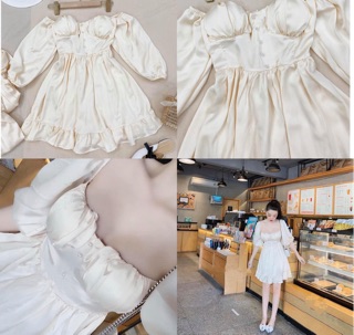 Váy lụa trắng cup ngực tay bồng 🥰