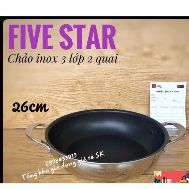 Chảo Inox sâu lòng chống dính 3 đáy fivestar sịn xò đk 26cm