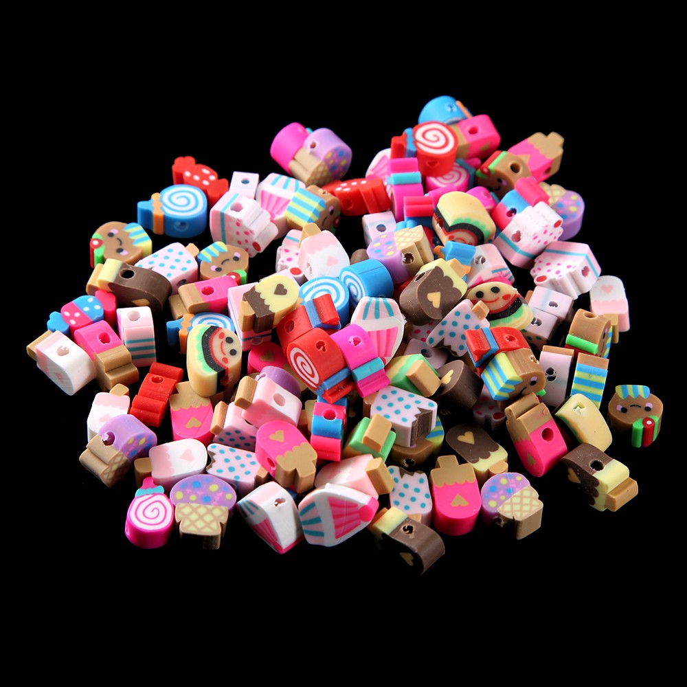Set 100 hạt nhựa Polymer nhiều màu làm trang sức thủ công