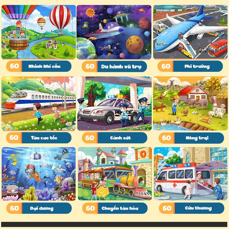 Đồ chơi tranh ghép hình gỗ puzzle 60 miếng cho bé - Bộ ghép hình - Tranh xếp hình