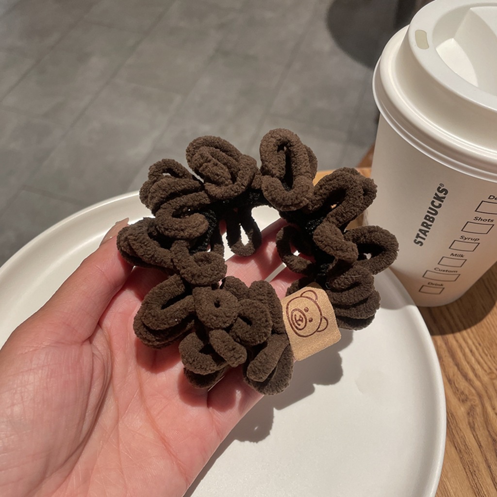 Dây buộc tóc vải len co giãn hình gấu bông phong cách Hàn Quốc cho nữ