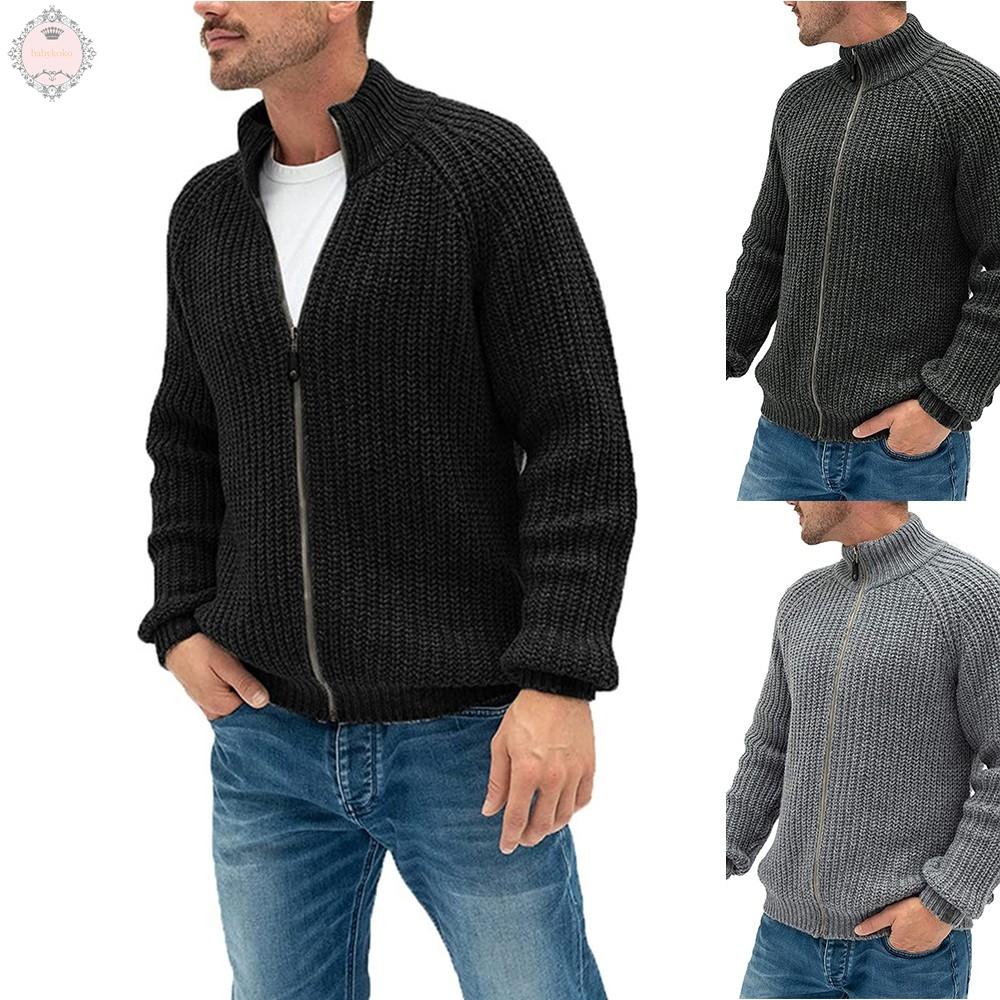 Áo khoác Cardigan dệt kim tay dài thiết kế khoá kéo cho nam giới