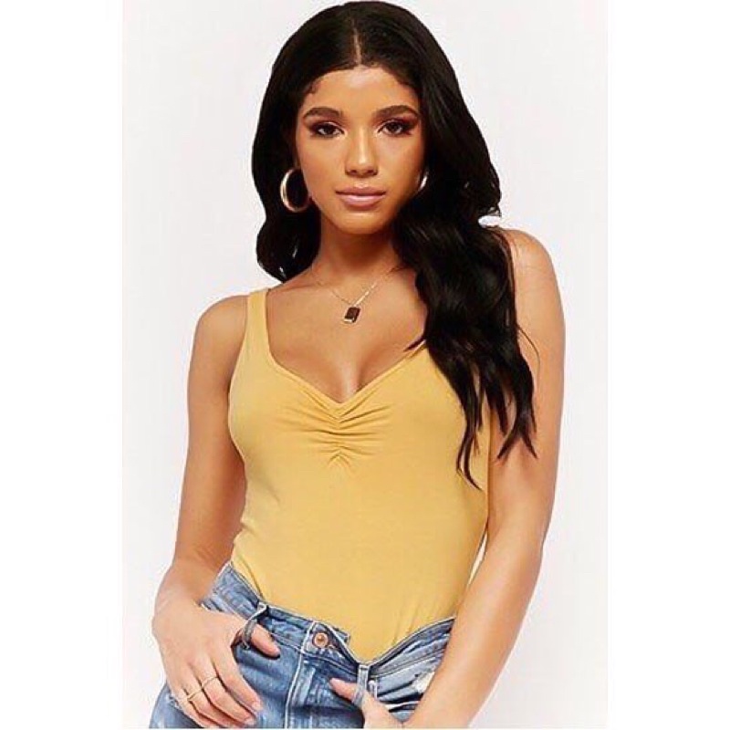 Ruched Scoop-Back Bodysuit - Bodysuit 2 Dây Nhún Ngực - BS03