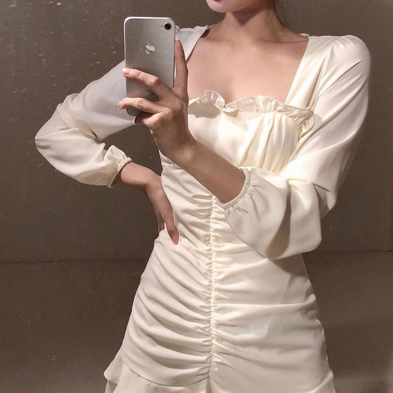 Váy ulzzang nữ dáng xòe đuôi cá ôm body, Đầm trắng ulzzang dài tay dự tiệc - Roxie | BigBuy360 - bigbuy360.vn