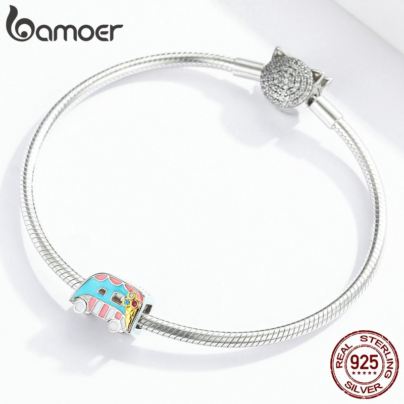 BAMOER Hạt Charm bạc 925 Hình Cây Kem Nhiều Màu Dùng Làm Trang Sức DIY BSC163