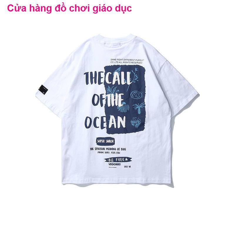 SHOP XINH Cặp đôi áo thun ngắn tay nữ Tide Ins Hồng Kông gió mùa hè Phụ mới Kích thước lớn lỏng lẻo Phần quần nửa