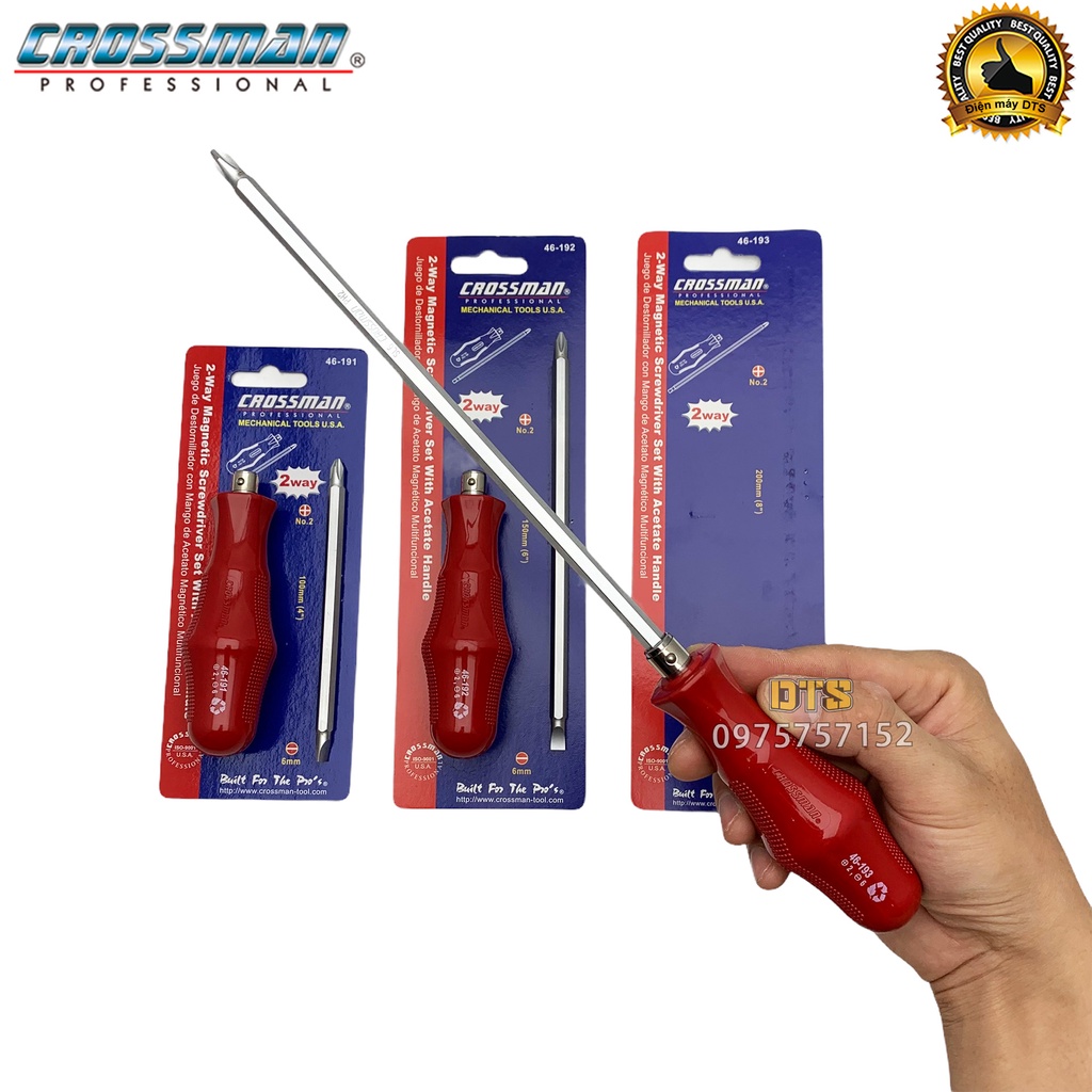 Tô vít 2 đầu cao cấp chính hãng CROSSMAN, tua vít dẹp và bake trở đầu thép CR-V siêu cứng, đầu hít nam châm vĩnh cửu