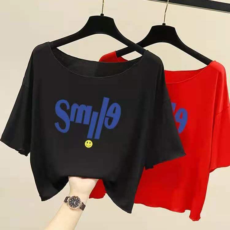 Áo Thun Crop Top Dáng Rộng Tay Ngắn In Chữ Size Lớn 40-150KG Cho Nữ C9193