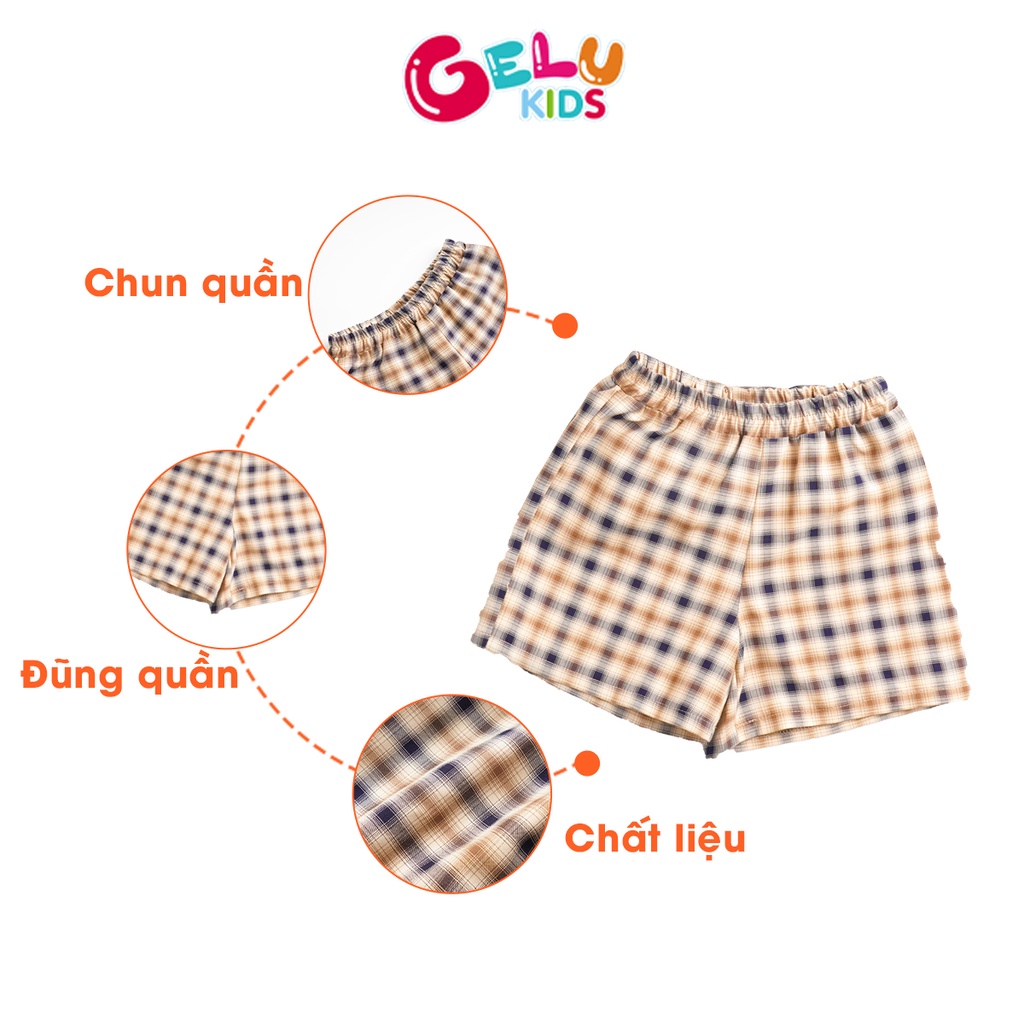 Quần áo bé trai, quần áo bé gái, set bộ sơ mi ngắn tay kẻ caro phong cách vintage Hàn Quốc - GELU Kids SBU004