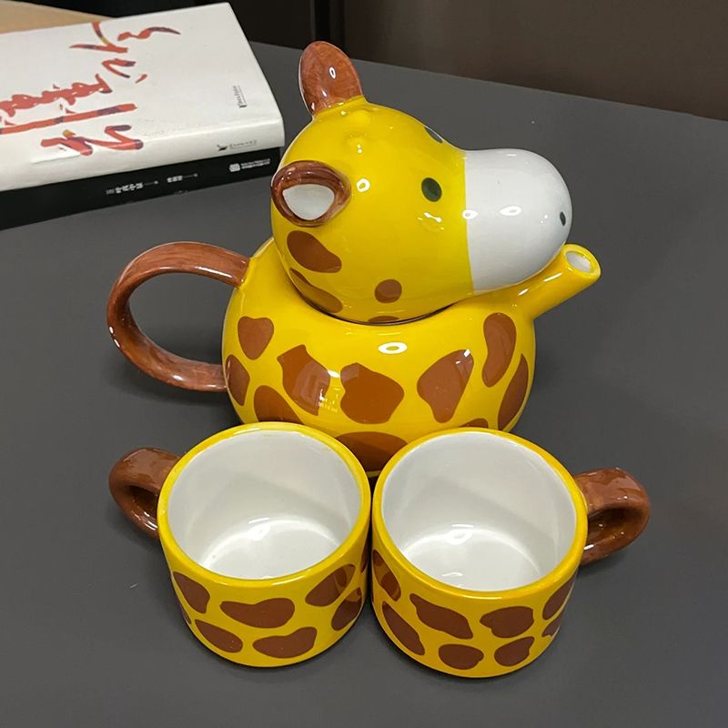 Cốc gốm sứ hình thú hươu cao cổ dễ thương, ly cốc có nắp