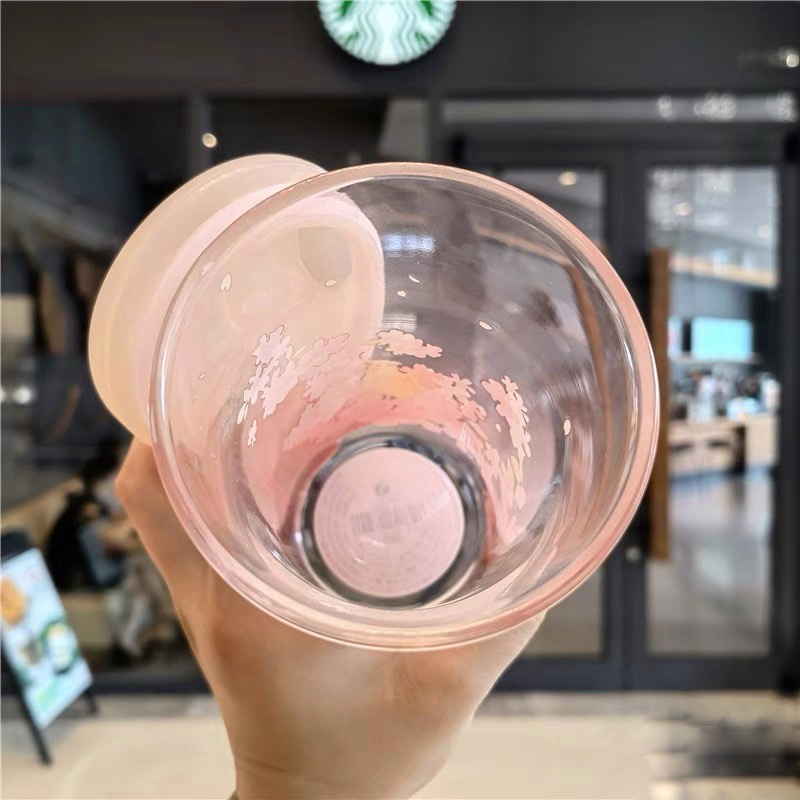 Ly cốc thủy tinh Starbucks  Sakura hồng nắp trượt  Dung tích 473ml