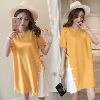 Pregnant Women's Bandage Dress Fashion Stitching Fake Two Piece Pregnant Women's Top Summer Korean Medium Length Pregnant Women's Skirt