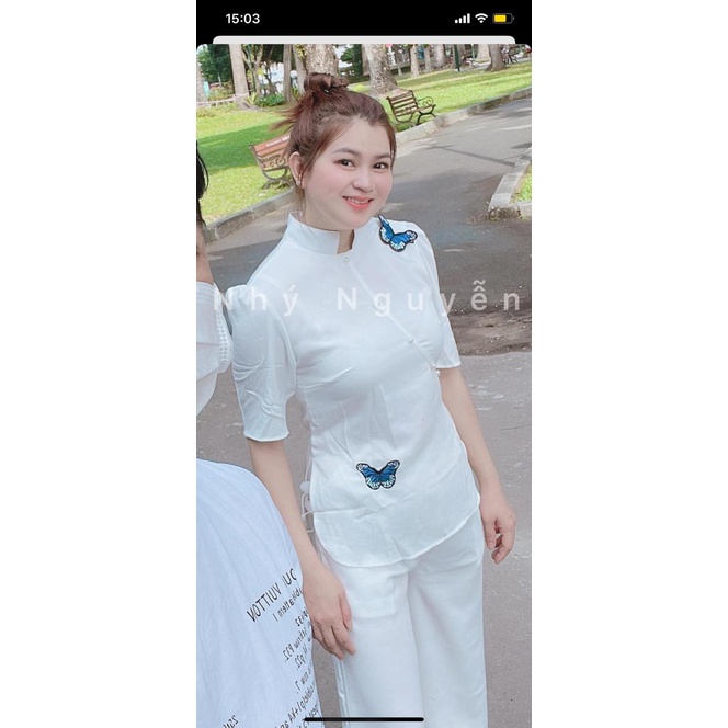 Đồ Lam Nữ Đi Chùa Đính Bớm Kèm Dây Cột Eo