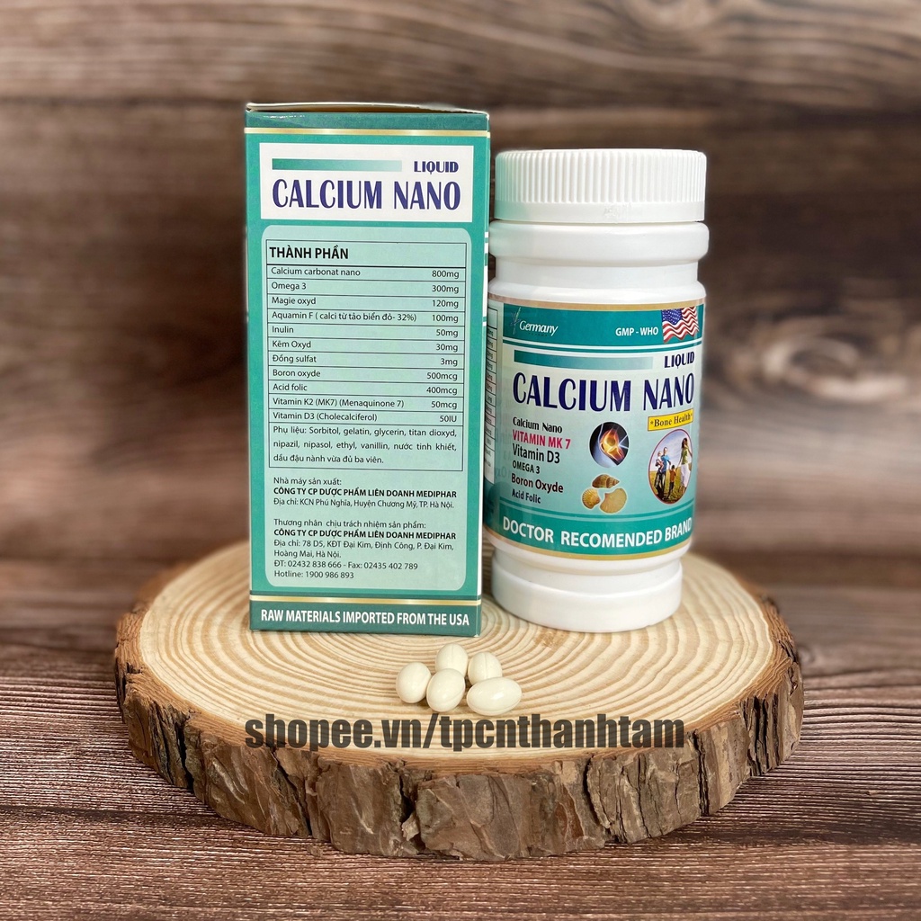 Viên uống  CALCIUM NANO LIQUID bổ sung canxi, vitamin và các khoáng chất cần thiết – Hộp 100 viên
