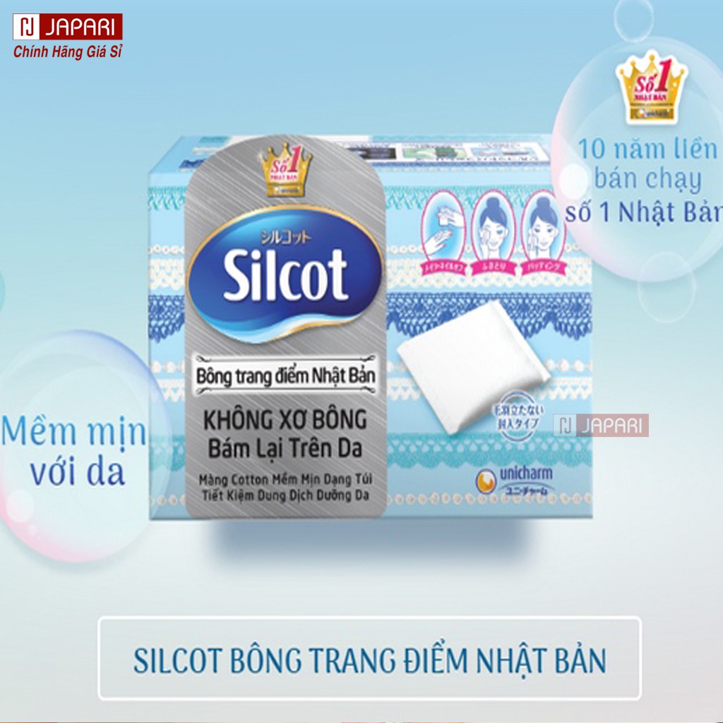 COMBO Bông Tẩy Trang Điểm Silcot 82 Miếng CAO CẤP DIANA UNICHARM NHẬT BẢN Miếng Đôi Dưỡng Da Skincare Mỹ Phẩm JAPARI